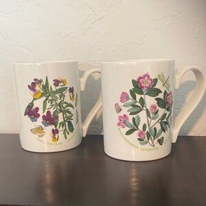 Portmeirion White Porcelain Mugs with Pink & Purple Botanical Prints